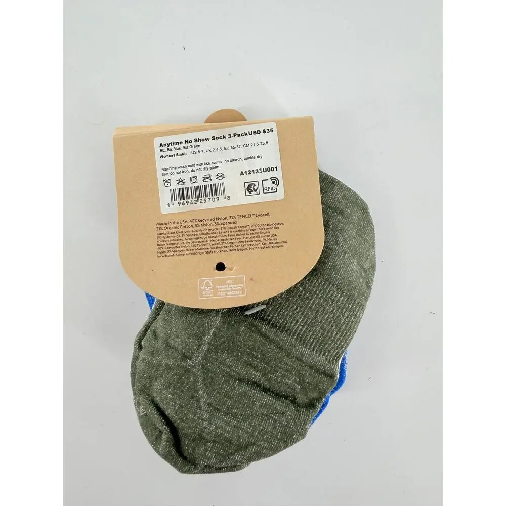 Allbirds Anytime No Show Sock 3-Pack Small NWT White / Blz Blue / Blz Green